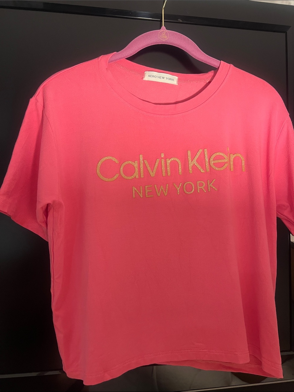 Pink Logo Crop Tee | Gold Print | Prima Cotton - New | Size S